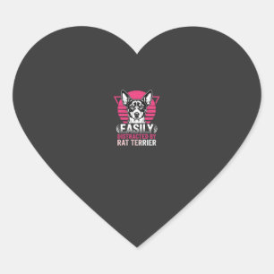Pegatina En Forma De Corazón Rat Terrier Fácilmente Distraído Perro Retro