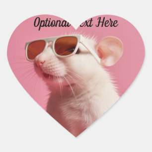 Pegatina En Forma De Corazón Rata Mascota personalizada en gafas de sol rosa