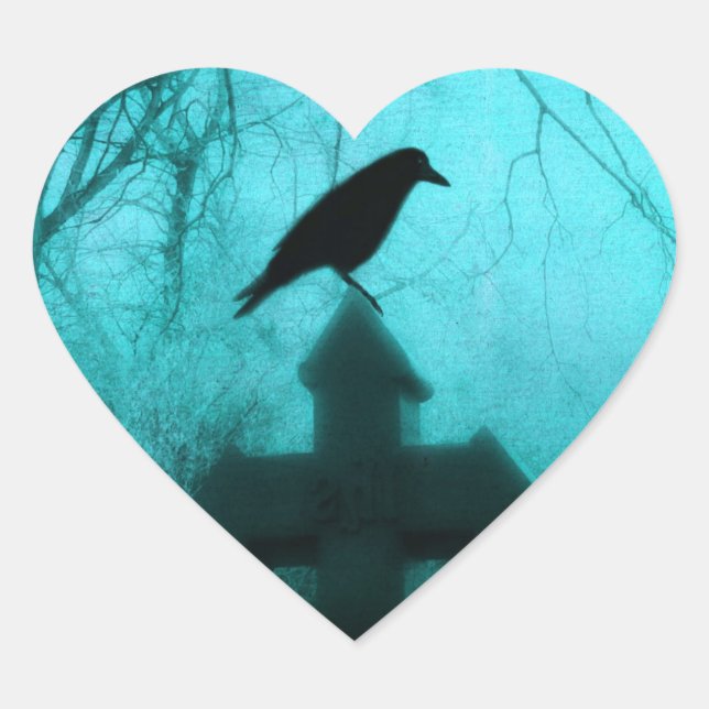 Pegatina En Forma De Corazón Raven de noche azul (Anverso)