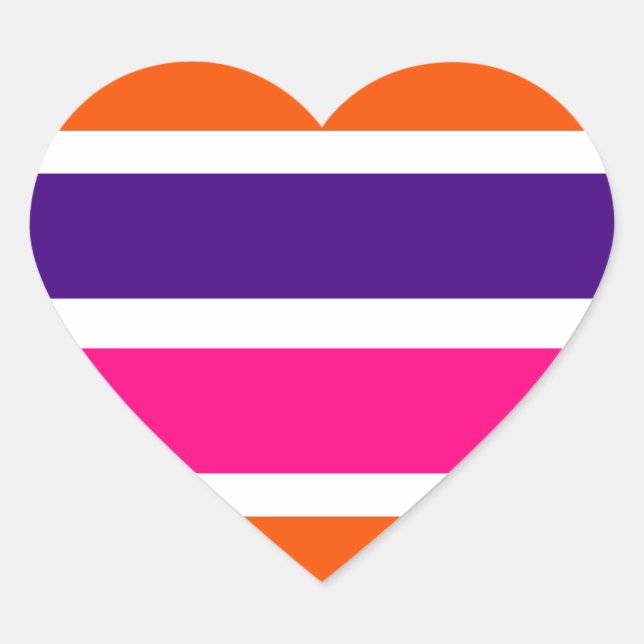 Pegatina En Forma De Corazón Rayas naranja, púrpura y rosa (Anverso)
