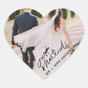 Pegatina En Forma De Corazón Recuerdo de agradecimiento de foto de boda recién