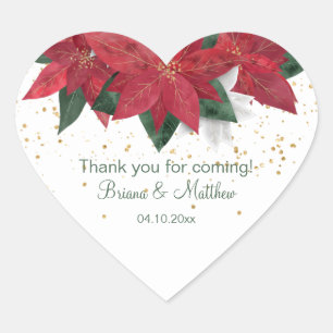Pegatina En Forma De Corazón Recuerdos de boda de Navidad con poinsettia