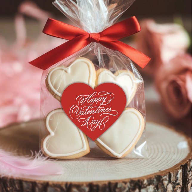 Pegatina En Forma De Corazón Red Happy Valentines Day Calligraphy  (Subido por el creador)