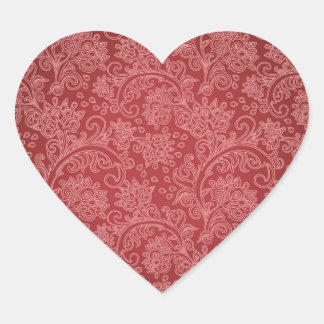 Pegatina En Forma De Corazón Red Paisley Damask Designer Floral Classic