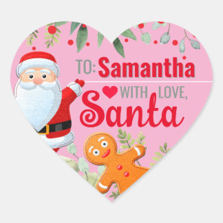 Pegatina En Forma De Corazón Regalo de Navidad rosa personalizado de Santa Ging