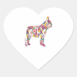 Pegatina En Forma De Corazón Regalo de patrón de flor de Bulldog francés