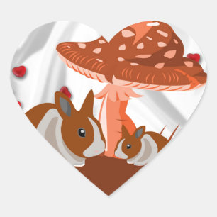 Pegatina En Forma De Corazón Regalo para niños de hongos y conejos