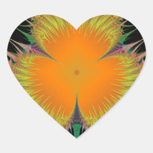 Pegatina En Forma De Corazón Regalos de Arte Fractal de Flor Amarilla Naranja