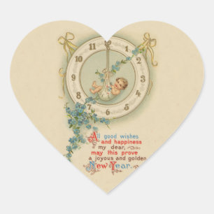 Pegatina En Forma De Corazón Reloj de bebé de Año Nuevo Vintage