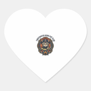 Pegatina En Forma De Corazón Remera gráfica de gato héroe bombero - Bombero