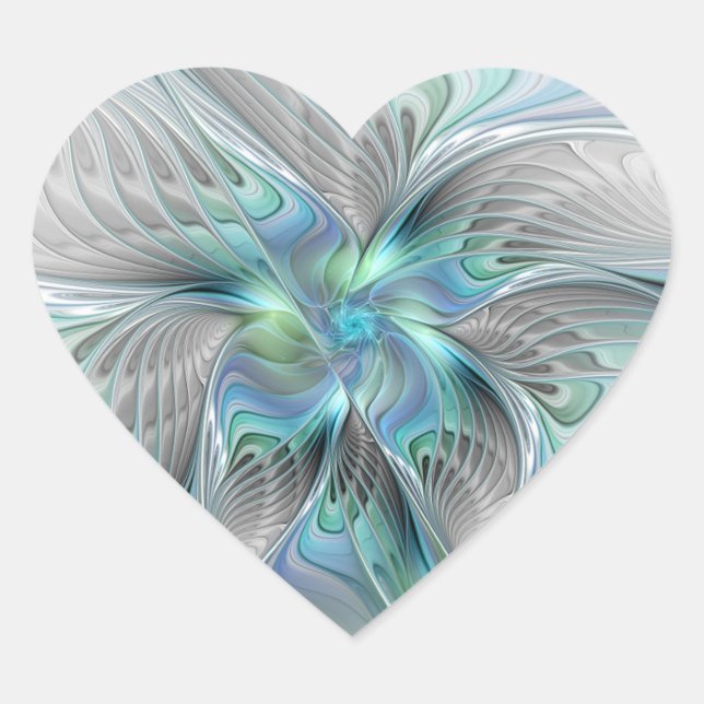 Pegatina En Forma De Corazón Resumen de mariposa azul verde azul Fantasía arte  (Anverso)