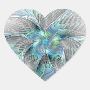 Pegatina En Forma De Corazón Resumen de mariposa azul verde azul Fantasía arte