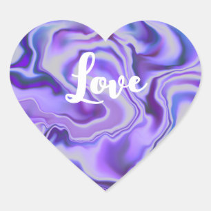 Pegatina En Forma De Corazón Resumen digital de mármol azul y púrpura