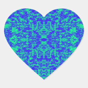 Pegatina En Forma De Corazón Resumen Fractal En Azul Y Verde