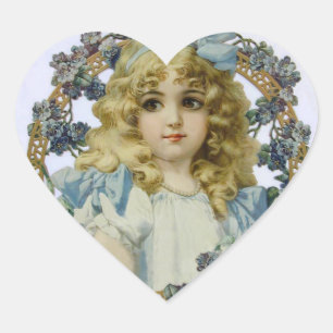 Pegatina En Forma De Corazón Retrato Antiguo de una Niña Pequeña Hermosa
