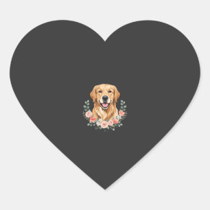 Pegatina En Forma De Corazón retrato de perro Golden Retriever floral sublimaci