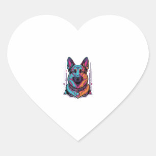 Pegatina En Forma De Corazón Retrato de perro neon grabado vintage gráfico_1