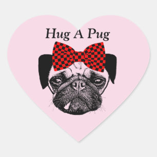 Pegatina En Forma De Corazón Retrato original de Hug A Pug Dog Mascota