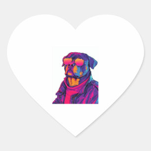 Pegatina En Forma De Corazón Retro Rottweiler � Perro Neon Vibe de 80 años