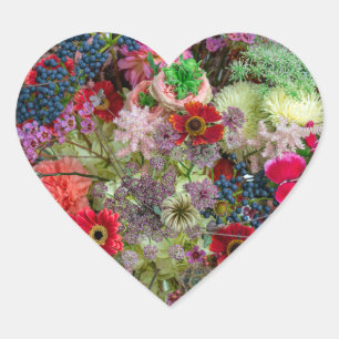 Pegatina En Forma De Corazón Rico Ramo Floral de Otoño con Gerberas y Bayas