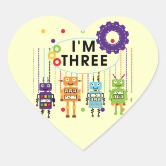 Pegatina En Forma De Corazón Robot 3er cumpleaños camisetas y regalos de T