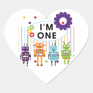 Pegatina En Forma De Corazón Robot First Birthday Tshirts y regalos