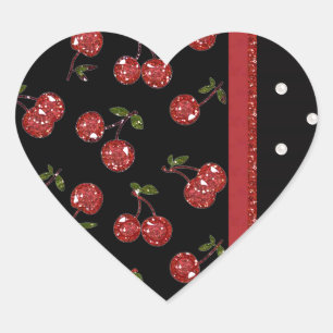 Pegatina En Forma De Corazón Rockabilly Muy cerezas Cerezas Negro