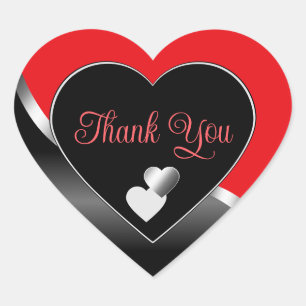 Pegatina En Forma De Corazón Rojo Brillante Negro y Corazones Ondulados Platead