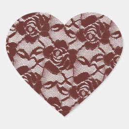 Pegatina En Forma De Corazón Rojo Burdeos Blanco Encaje Floral