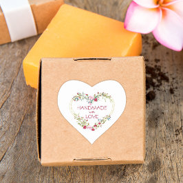 Pegatina En Forma De Corazón Rojo hecho a mano con amor Cita Corazón floral