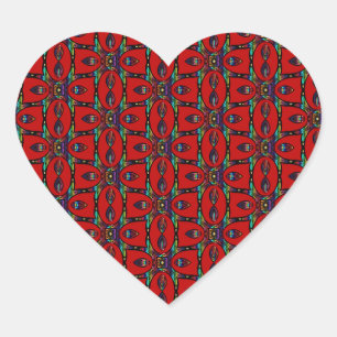 Pegatina En Forma De Corazón Rojo Resumen Flores florido arte moderno
