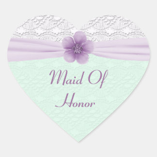 Pegatina En Forma De Corazón Romántica flor de encaje Mint lavanda verde novia