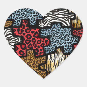 Pegatina En Forma De Corazón Rompecabezas de estampado animal Rockabilly RAB