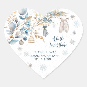 Pegatina En Forma De Corazón Ropa de bebé en tendedero de copo de nieve pequeño