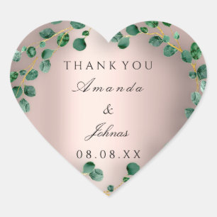 Pegatina En Forma De Corazón Rosa de agradecimiento Corazón Eucalyptus Greenery