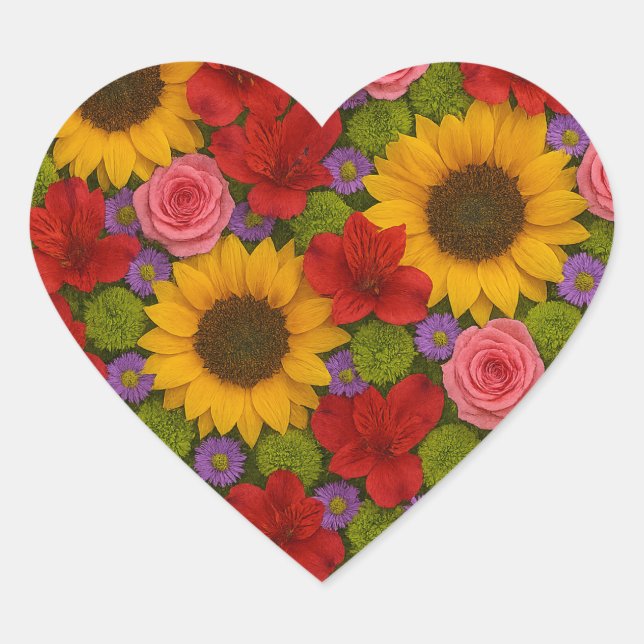 Pegatina En Forma De Corazón Rosa de girasol Pegatina (Anverso)