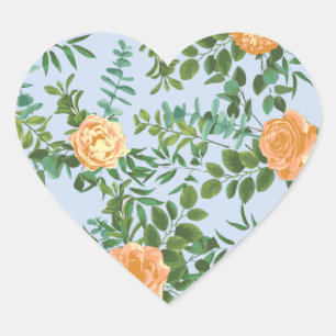 Pegatina En Forma De Corazón Rosa Floral Boda azul claro de color azul pálido