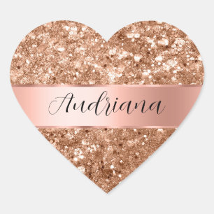 Pegatina En Forma De Corazón Rosa Gold Glam Chunky Purpurina Nombre