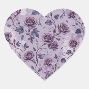 Pegatina En Forma De Corazón Rosa Lavanda Polvorienta Tonos Soñadores Florales