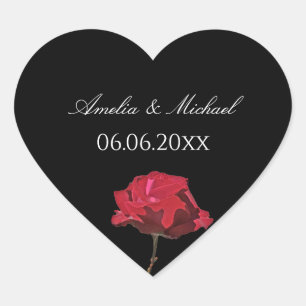 Pegatina En Forma De Corazón Rosa Roja Gótica en Boda Negra