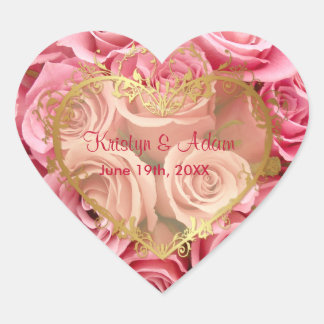 Pegatina En Forma De Corazón Rosa rosa elegante - Corazón de oro
