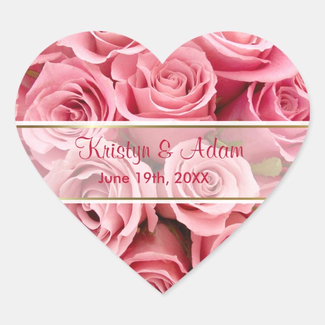 Pegatina En Forma De Corazón Rosa rosa elegante - Personalizar (Anverso)