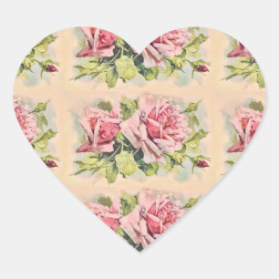 Pegatina En Forma De Corazón Rosa Rosa Rosa Rosa Rosa Vintage Floral