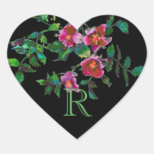 Pegatina En Forma De Corazón Rosas de cosecha, rosas de color de agua rosa