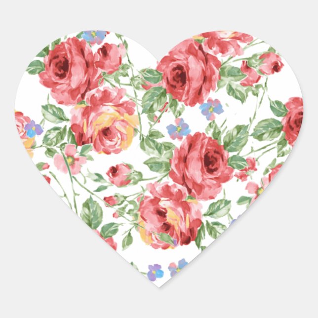 Pegatina En Forma De Corazón Rosas dispersos por BobCatDesign (Anverso)