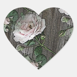 Pegatina En Forma De Corazón Rosas en la madera meteorológica