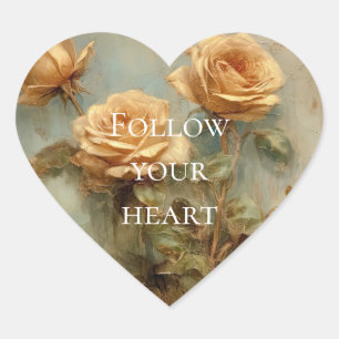 Pegatina En Forma De Corazón Rosas Florales de Melocotón Romántico