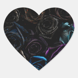 Pegatina En Forma De Corazón Rosas góticas oscuras patrón de textura de terciop
