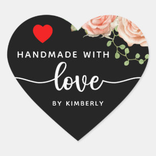 Pegatina En Forma De Corazón Rosas hechos a mano con amor negro