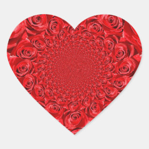 Pegatina En Forma De Corazón Rosas Rojas Kaleidoscopio: Feliz Arte del Día de S
